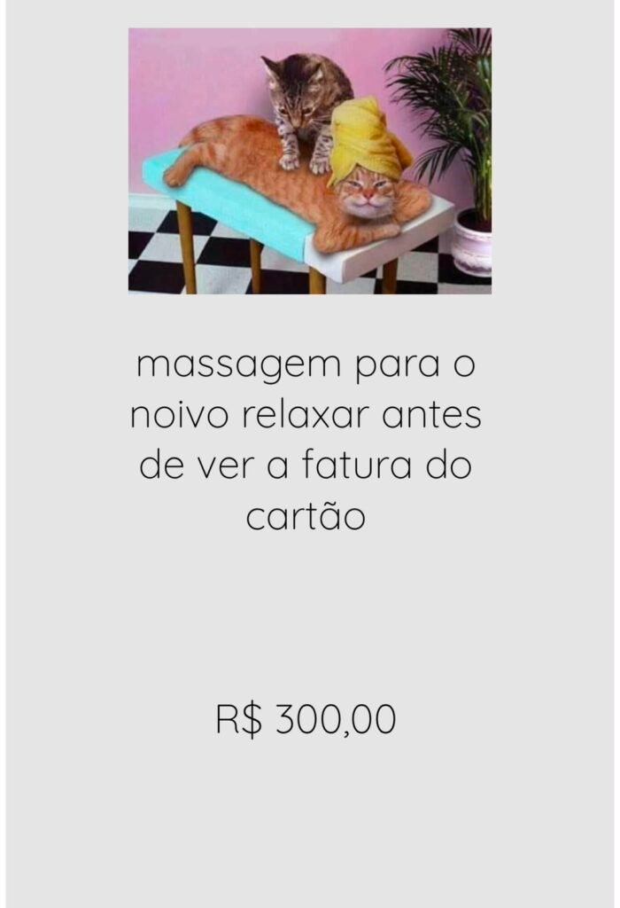 Massagem para o noivo relaxar antes de ver a fatura do cartão
